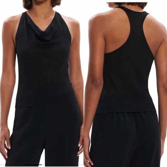 Theory Cowl Racerback Washable Silk Tank Top Black Size Medium Minimalist - Picture 7 of 11